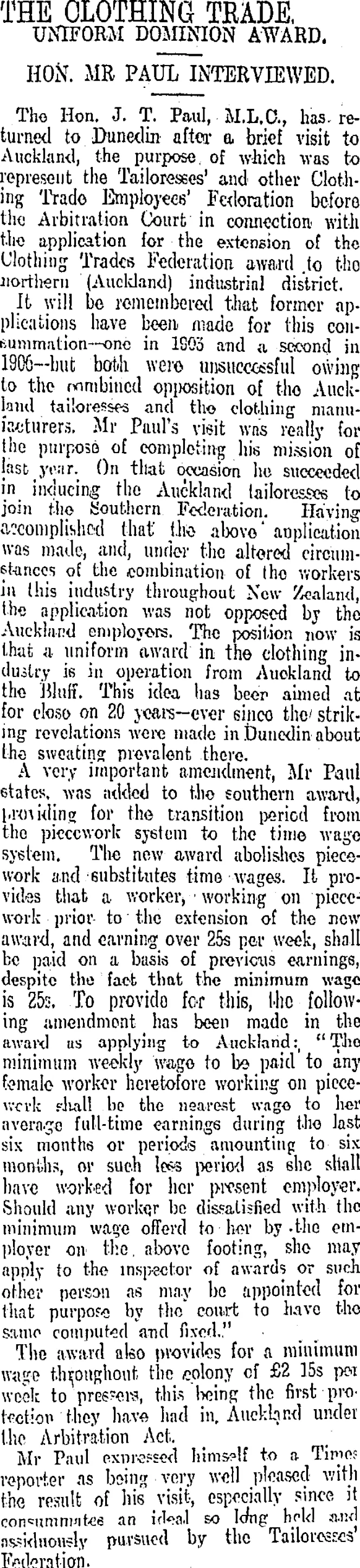 THE CLOTHING TRADE. (Otago Daily Times 14-4-1910)