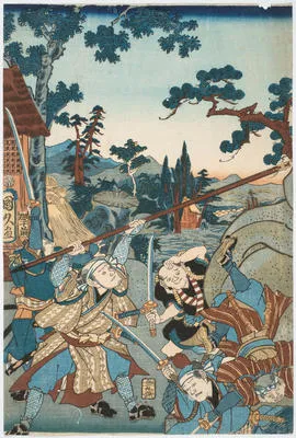 Battle scene in a Temple (left hand sheet of Triad)