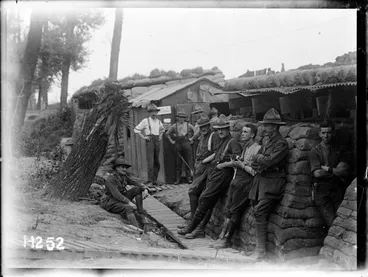 Image: The New Zealand Rifle Brigade in camp near the line, World War I