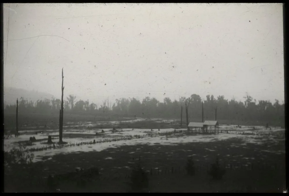 Abnormal flood on Koputaroa stream, overflowing floodplain, near Queen Street East, Levin, Horowhenua