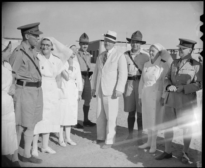 Prime Minister Peter Fraser with senior staff at a NZ General Hospital, Egypt
