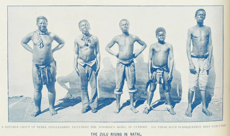 The Zulu rising in Natal: a notable group of rebel ringleaders, including the notorious Nkoma