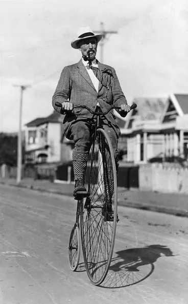 Image: Phil Mansell on his penny farthing bicycle