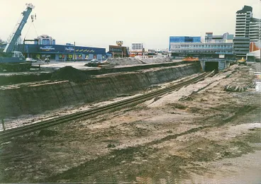 Image: Excavation work beside the railway line through Hamilton central