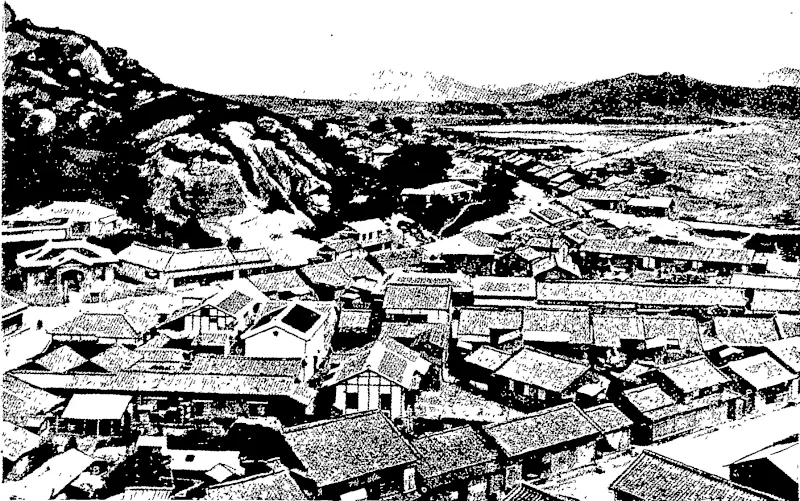 THE CITY OF MOKPHO, KOREA, SHOWING THE JAPANESE SETTLEMENT  AND POBT. (Otago Witness, 23 March 1904)
