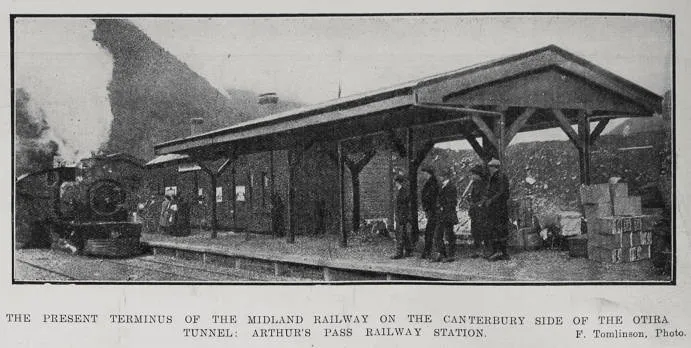 The present terminus of the Midland Railway on the Canterbury side of the Otira tunnel