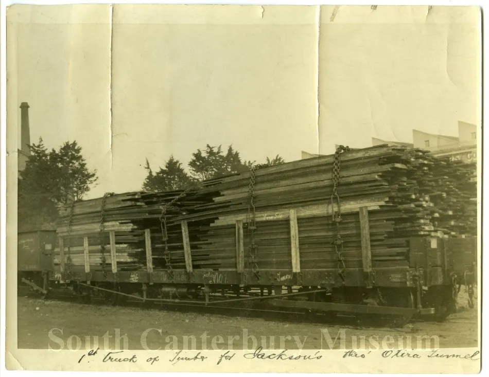 [First wagon of timber for John Jackson & Co Ltd through the Otira tunnel]