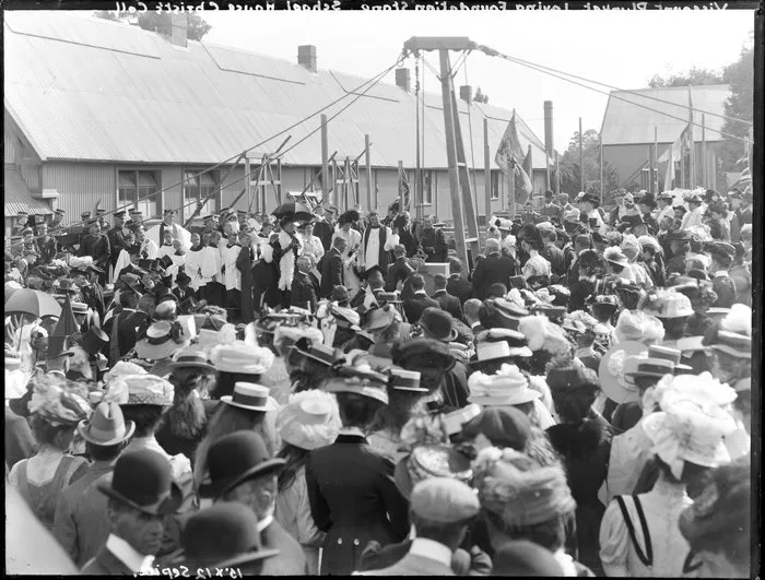 Viscount Plunket laying the foundation stone at School House, Christ's College, Christchurch