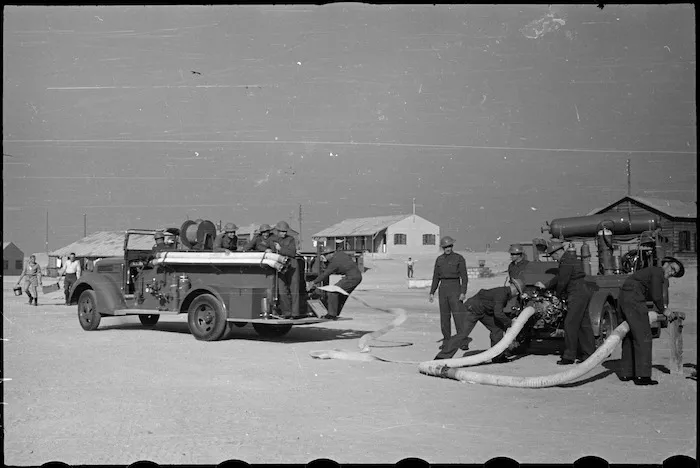 Members of NZ Maadi Camp Fire Unit during training, Egypt, World War II - Photograph taken by George Bull