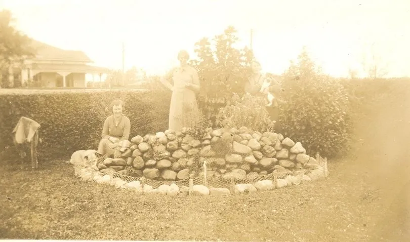 Mum, Mrs Plaster and Madge at home with the cat.