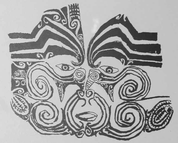 Fig. 7.—Sketch of his own moko, drawn by the chief Themoranga.Te Morenga