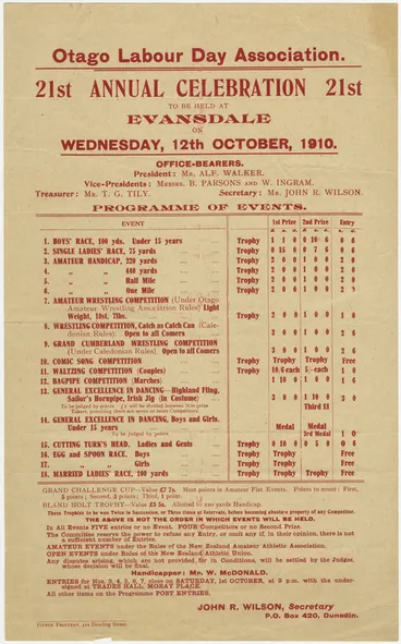 Otago Labour Day Association. 21st Annual Celebration poster Image: Otago Labour Day Association. 21st Annual Celebration poster