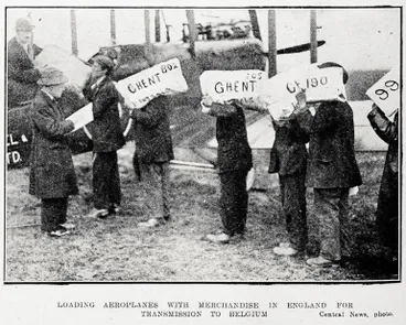 Image: Loading aeroplanes with merchandise in England for transmission to Belgium