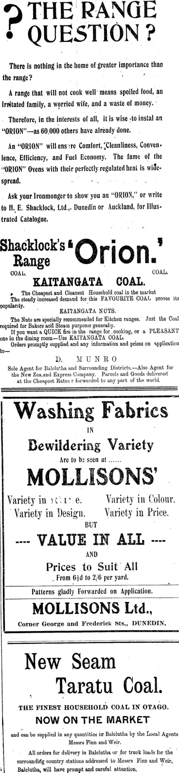 Image: Page 1 Advertisements Column 2 (Clutha Leader 2-11-1909)