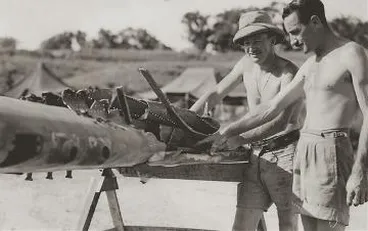 Image: New Zealand airmen with damaged wing : digital image