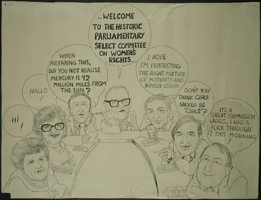 Image: Scott, Thomas 1947- :[Parliamentary Select Committee on women's rights. New Zealand Listener. Between 1972 and 1974]