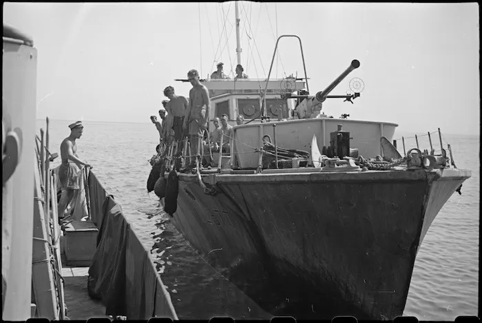 World War II naval motor launch alongside sister ship while on patrol in the Adriatic - Photograph taken by George Bull