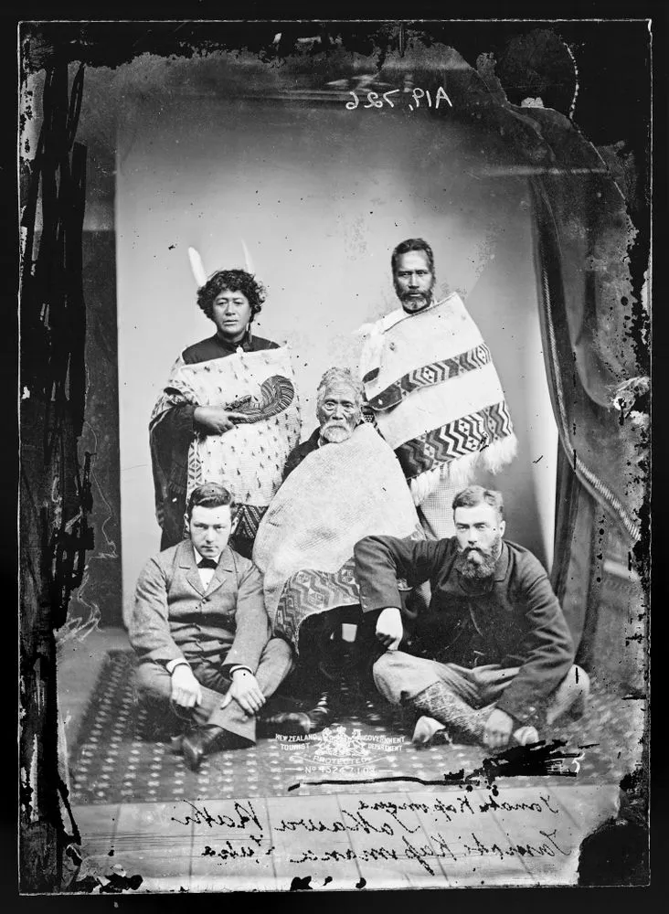 Sid Crapp and his son (foreground), Tamati Kapimana and Tutea and Kirimatao of Matatua from Whakatane.