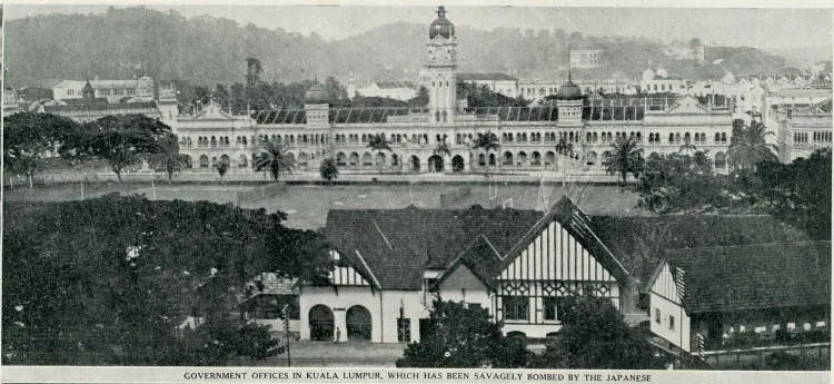Government offices in Kuala Lumpur, which has been savagely bombed by the Japanese