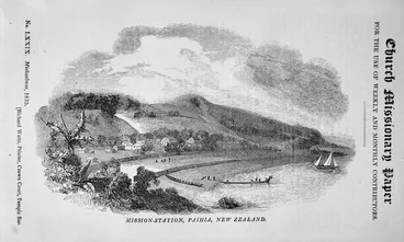 Image: Williams, Henry, 1782-1867 :Mission Station, Paihia, New Zealand. London, Church Missionary quarterly papers, 1835.