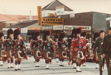Image: The Howick Pipe Band marching along Picton Street, Howick.