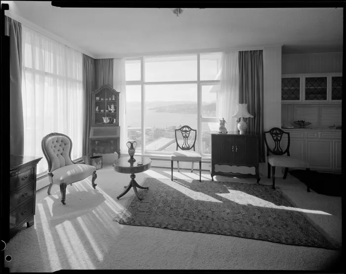 Living room of Herbert Gardens Flats, The Terrace, Wellington