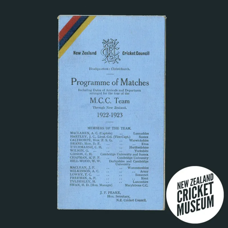 Itinerary: Marylebone Cricket Club in New Zealand, 1922-23