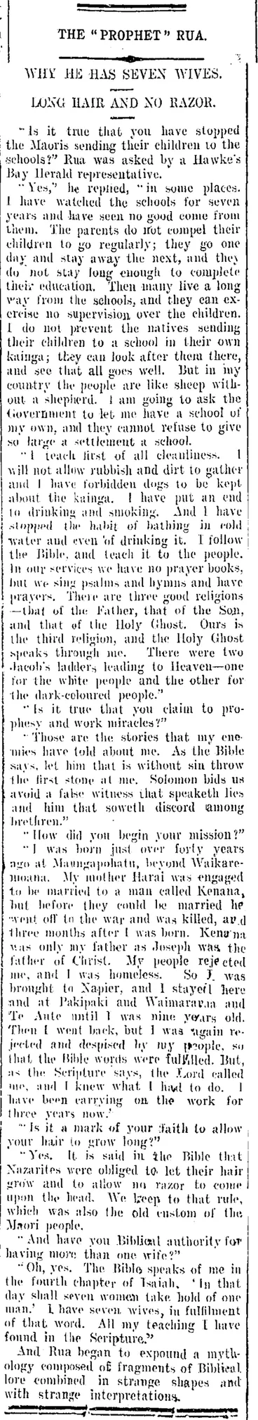 Image: THE "PROPHET" RUA. (Taranaki Daily News 18-6-1908)