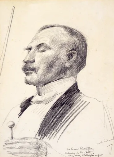 Image: Richardson, Harry Linley, 1878-1947 :Sir Ernest Rutherford lecturing on the atom, Town Hall Wellington, 1925.