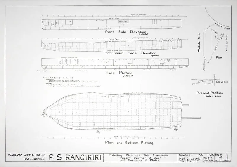 Architectural drawings for P.S. Rangiriri