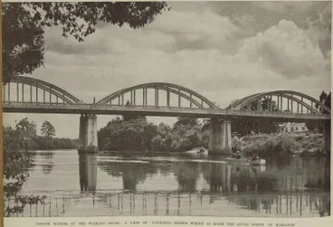 Image: Smooth waters of the Waikato River: a view of Fairfield Bridge where it spans the river north of Hamilton