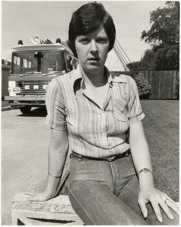 Image: Jenny Dillard outside Spreydon Fire Station