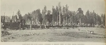 Image: NORTH ISLAND MAIN TRUNK RAILWAY: UNLOADING A BALLAST TRAIN AT UTIKU, BEYOND MANGAWEKA
