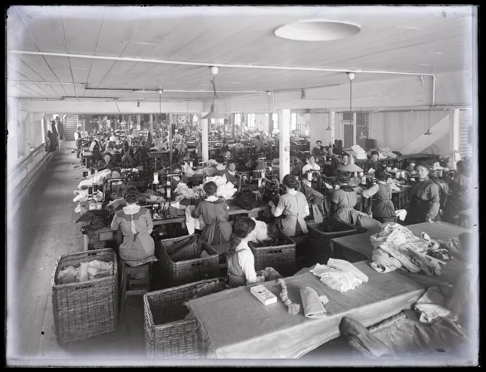 Women working in factory, Hallenstein's clothing factory