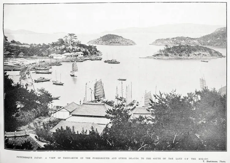Picturesque Japan: a view of Ushigakubi (in the foreground) and other islands to the south of the land of the Mikado