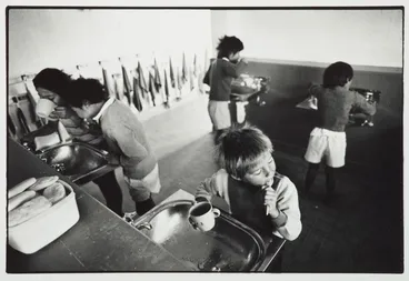 Image: Boys cleaning their teeth after breakfast
