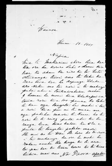 Image: Letter from Paora Apatu to McLean