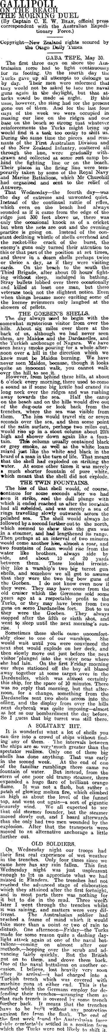 Image: GALLIPOLI. (Otago Daily Times 27-7-1915)