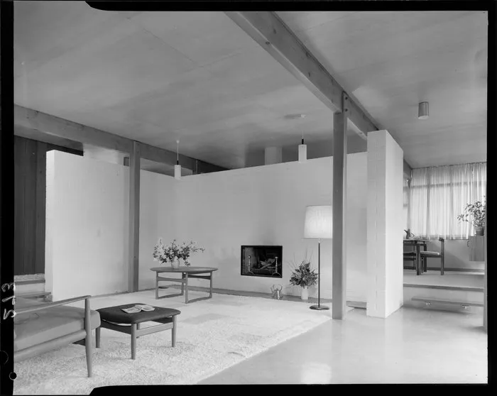 Lounge interior, McKay house, Silverstream, Upper Hutt, Wellington