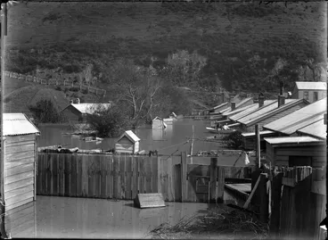 Image: The backs of houses in Saunders Lane, Thorndon, Wellington, under flood
