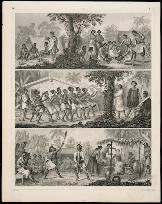 Artist unknown :[New Zealand and Pacific peoples; vertical triptych]. G Heck dirt; Henry Winkles sculpt. IV. B. 5, Taf. 40 [page] 299. [ca 1849-1860]