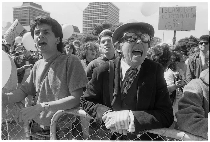 Protest against petition opposing the Homosexual Law Reform Bill - Photograph taken by Greg King