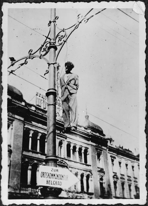 Captured German film showing publicly hanged man, possibly in Belgrade, World War II