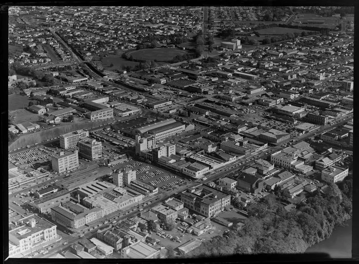 Hamilton, city centre, showing Garden Place, as 'Parking Meter Place', also public buildings