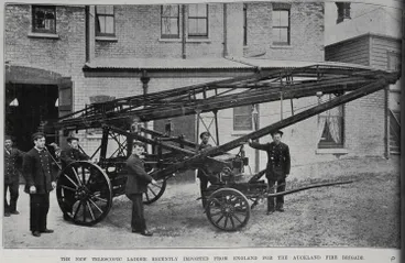 Image: The new telescopic ladder recently imported from England for the Auckland Fire Brigade