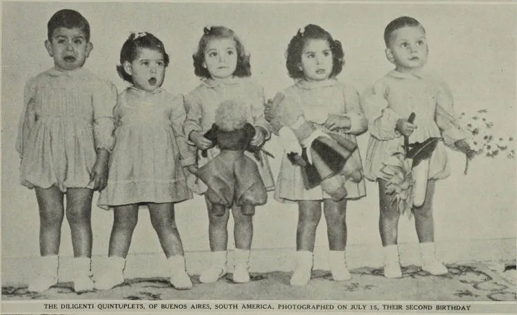 The Diligenti quintuplets, of Buenos Aires, South America, photographed on July 15, their second birthday