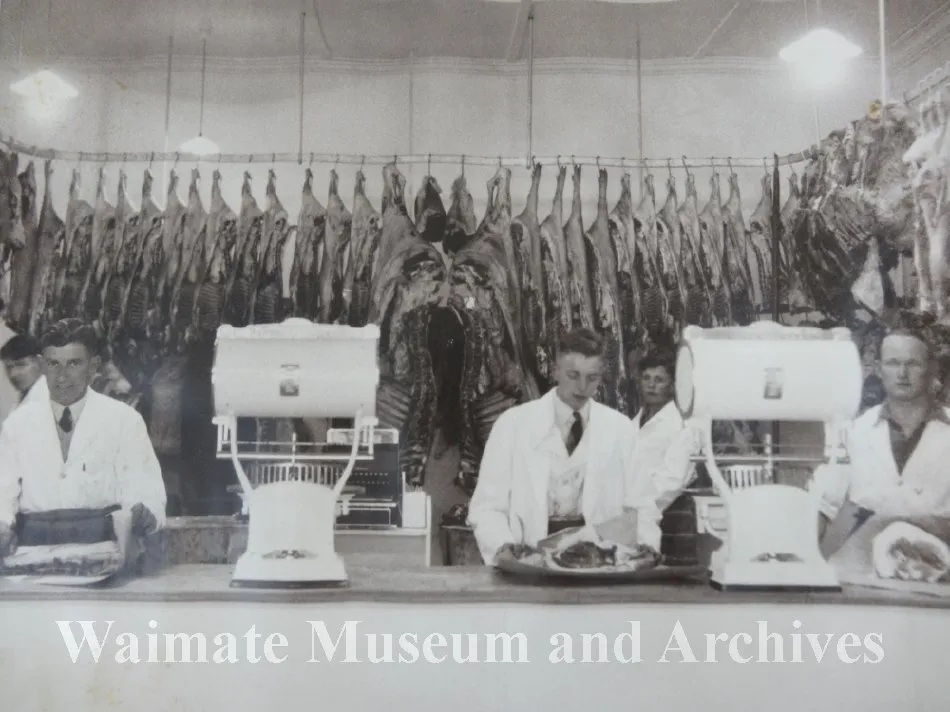 Butchery staff at Lyall's or Joyce's Butcher's Shop. Christmas 1946.