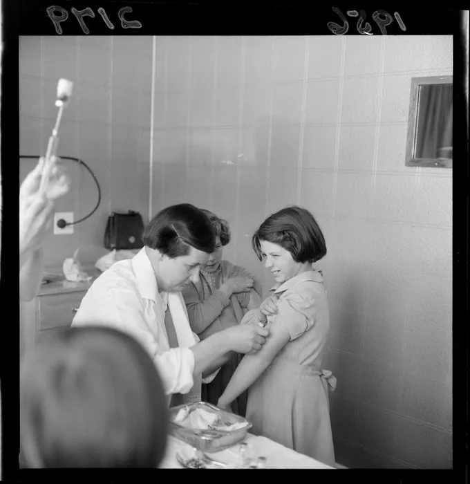 Wainuiomata school children receiving poliomyelitis vaccine