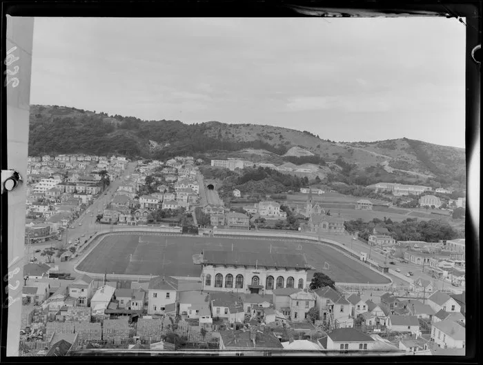 New road from Dufferin street to Mt Victoria traffic tunnel and surrounding area, Wellington, including Basin Reserve grounds and grandstand