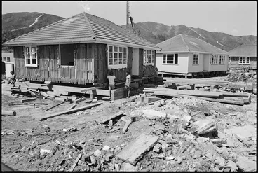 Image: State houses in Strand Crescent, Naenae, undergoing re-piling - Photograph taken by Ian Mackley